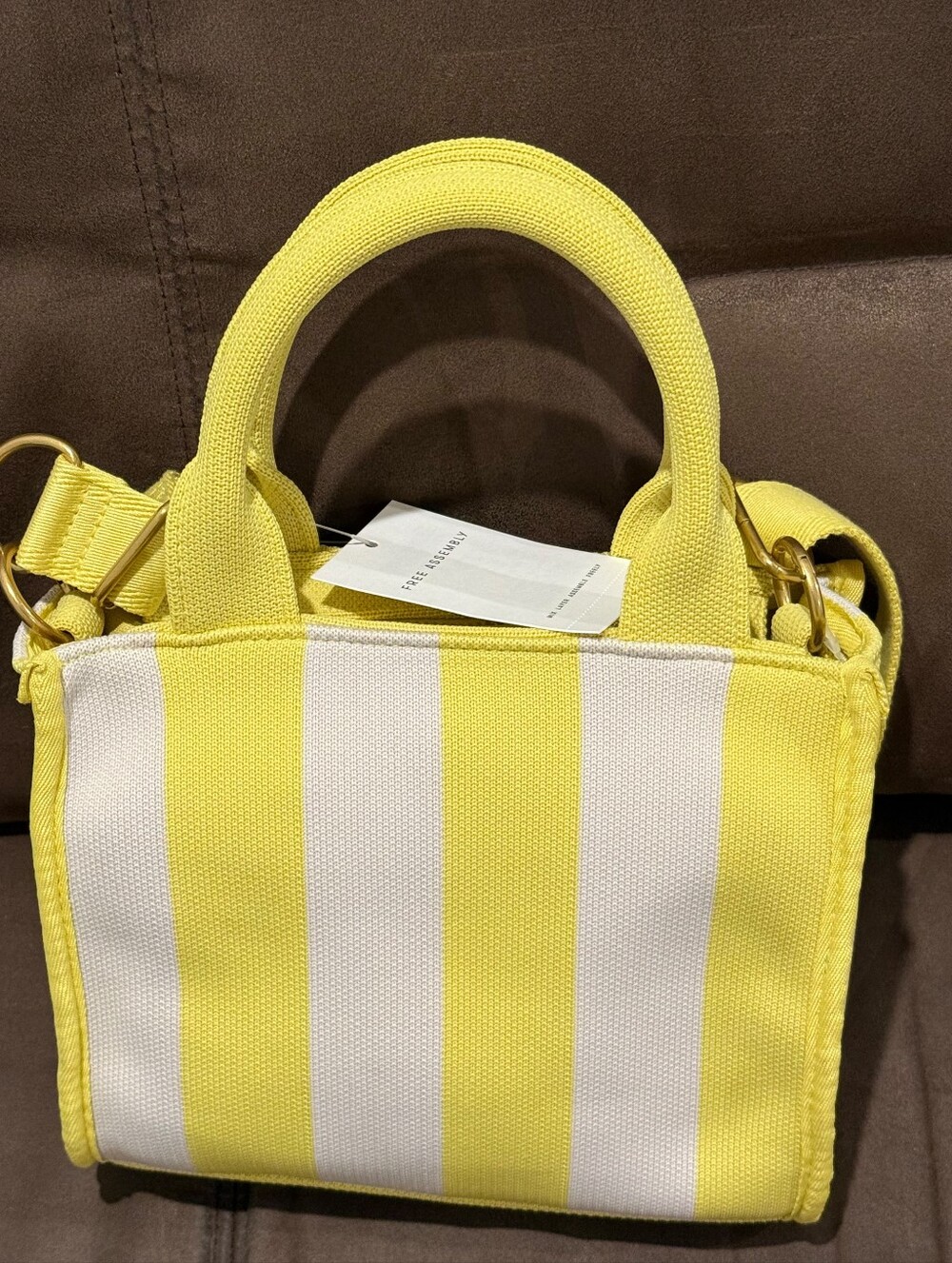 Free Assembly Yellow & White Stripe Canvas Tote Bag